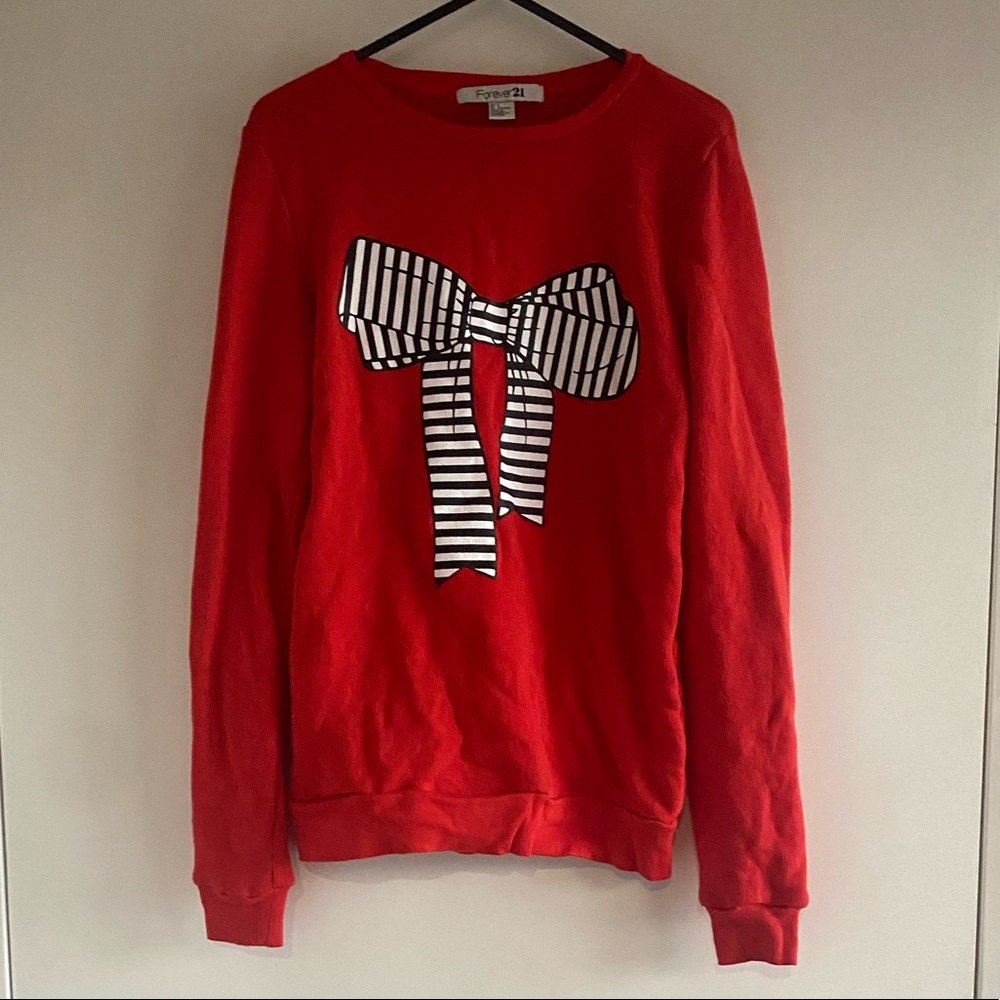 FOREVER 21 RED/BLOOD ORANGE CUTE BOW JUMPER - Size S - Picture 1 of 4